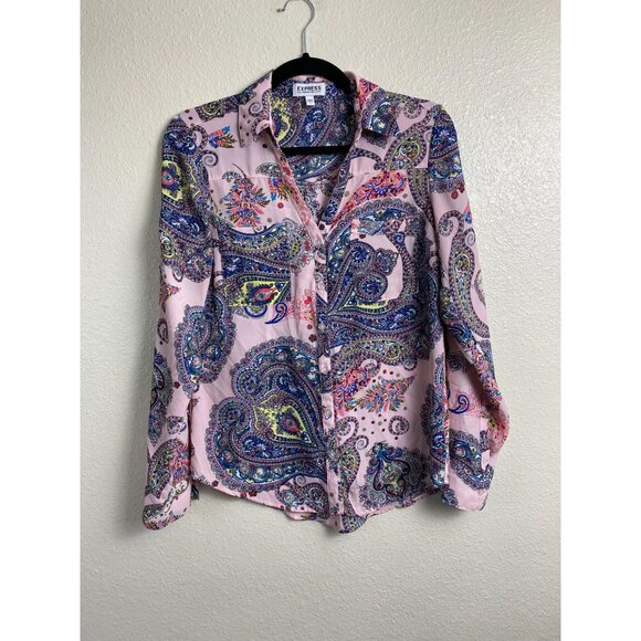 Express The Portofino Shirt Paisley Long Sleeve Button Up Top size Small Boho - Picture 16 of 16